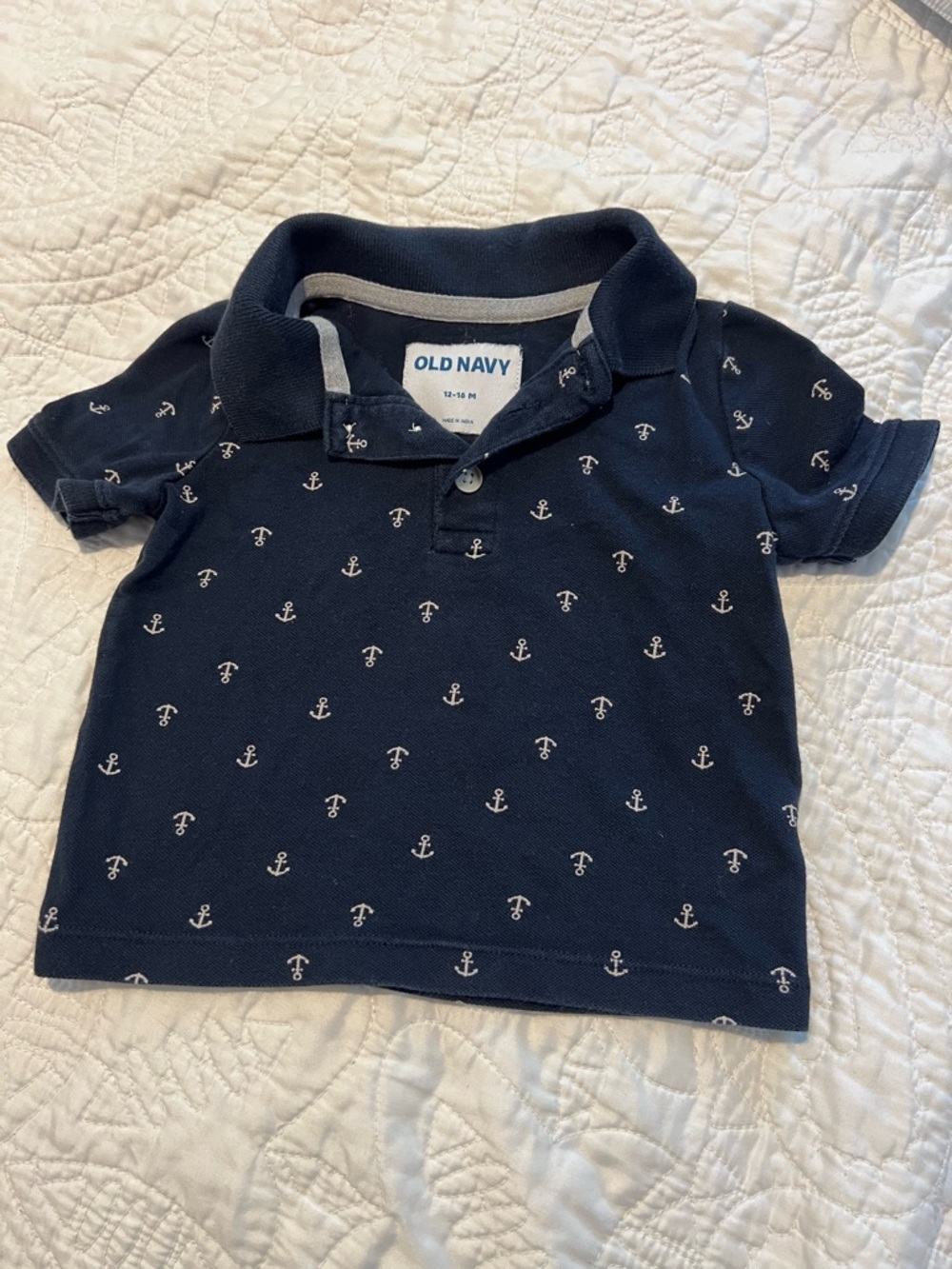 Old Navy Navy Polo with White Anchor Pattern - Kids